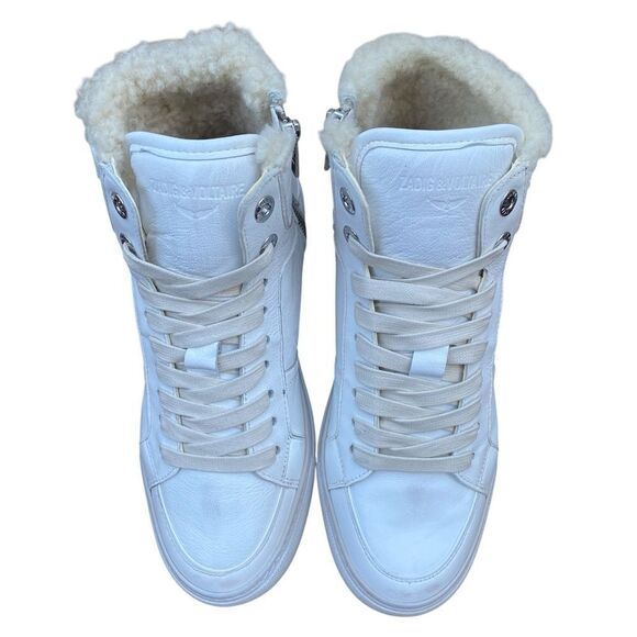 NWT New ZADIG & VOLTAIRE High Flash Distressed SHEARLING Sneakers 37 US(6.5-7) - Picture 11 of 14